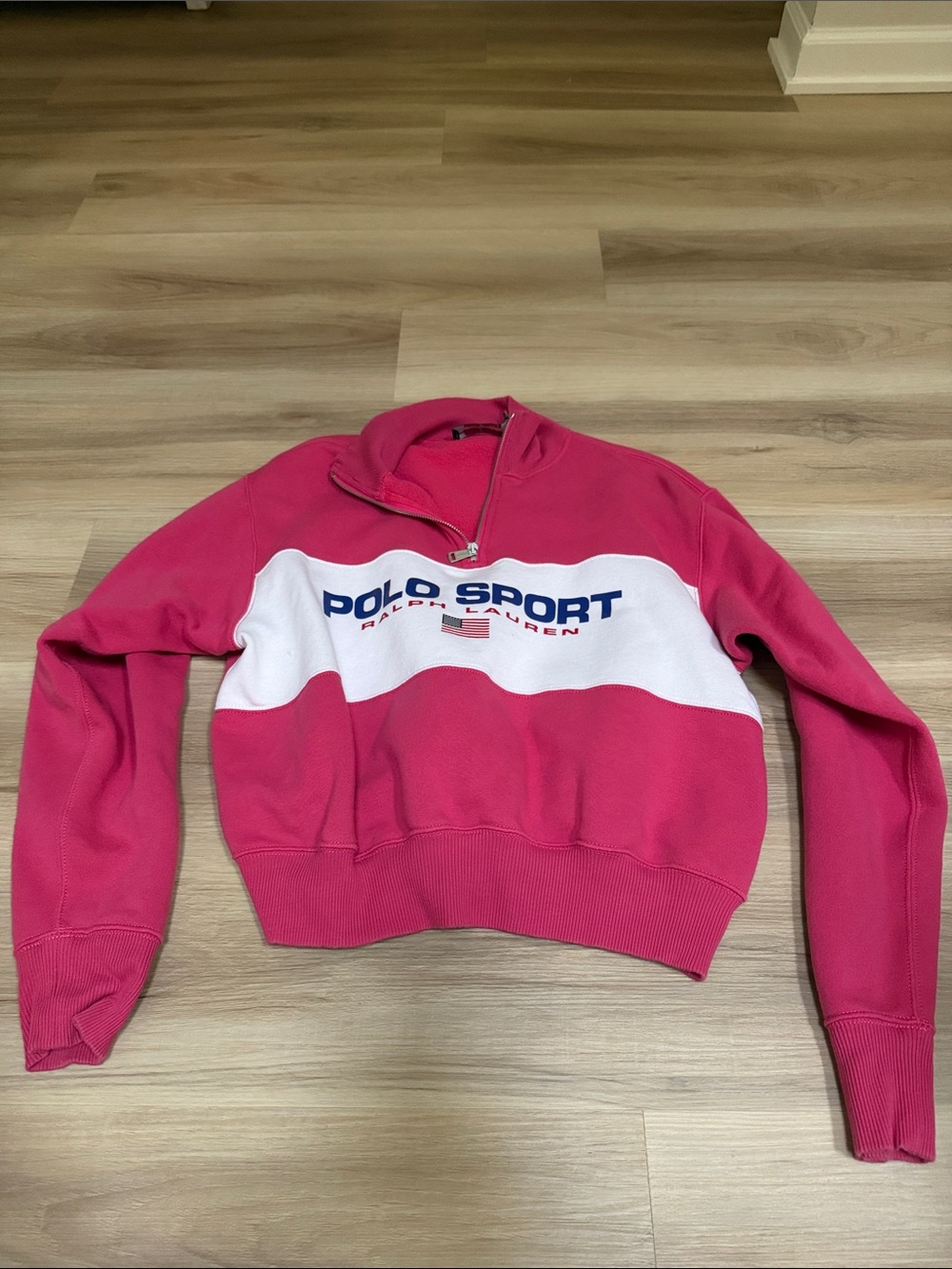 Ralph Lauren Polo Sport Pink and White Colorblock Quarter-Zip Sweatshirt